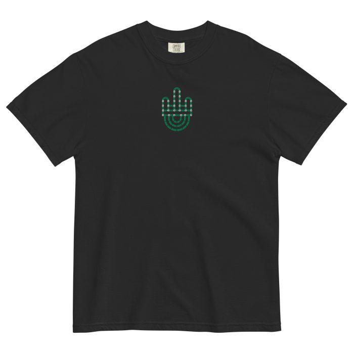 unisex-garment-dyed-heavyweight-t-shirt-black-front-6907630e9bafe.jpg RH 1 – Green – White – Embroidery Premium Women’s Heavyweight T-Shirt - Image 1
