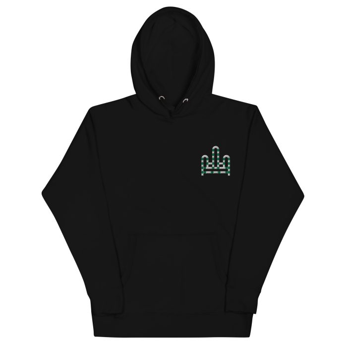 cotton-heritage-m2580-i-unisex-premium-pullover-hoodie-black-front-69726108e53b3.jpg RH 1 – Green - White Embroidery Hoodie - Image 1