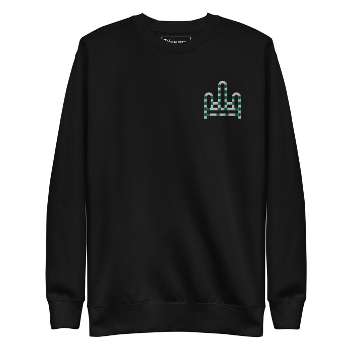 unisex-premium-sweatshirt-black-front-69726185cb73f.jpg RH 1 – Green - White - Embroidery Premium Sweatshirt - Image 1