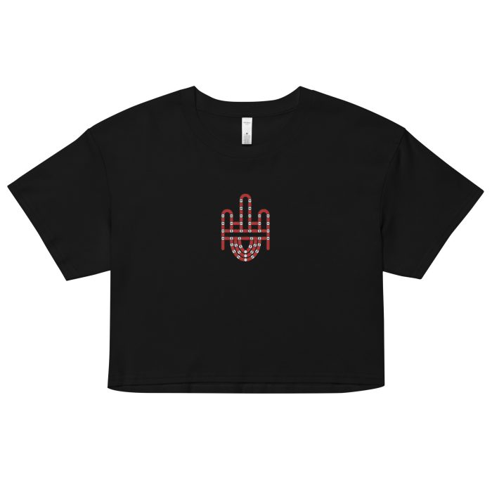 womens-crop-top-black-front-69724afd724c5.jpg RH 1 – Red Embroidery Women’s Crop Top - Image 1